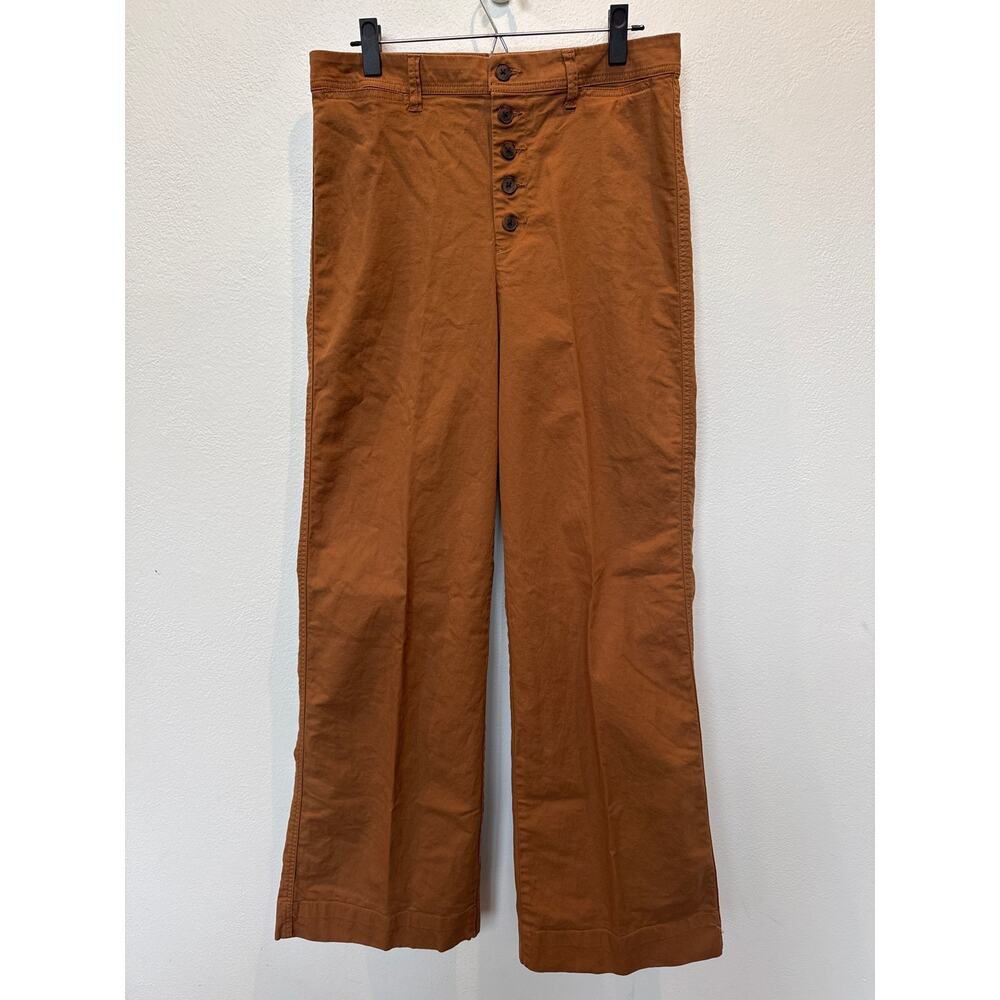 GAP High Rise Wide Leg Button Fly Brown Khakis Twill Womens Size 12 Tall